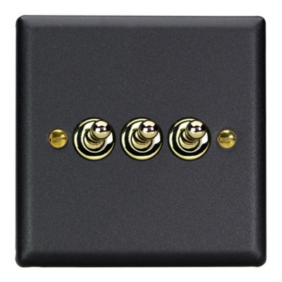 Varilight 3-Gang 10A 1- or 2-Way Toggle Switch Vogue Matt Black