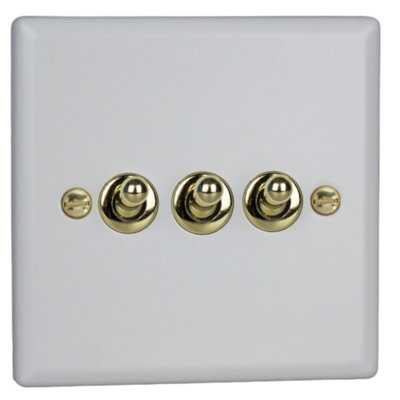 Varilight 3-Gang 10A 1- or 2-Way Toggle Switch Vogue Matt White