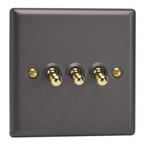 Varilight 3-Gang 10A 1- or 2-Way Toggle Switch Vogue Slate Grey