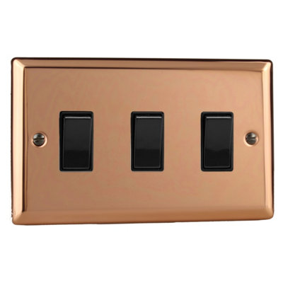 Varilight 3-Gang 10A 2-Way Rocker Switch Twin Plate Polished Copper