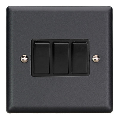 Varilight 3-Gang 2-Way 10A Rocker Switch Matt Black