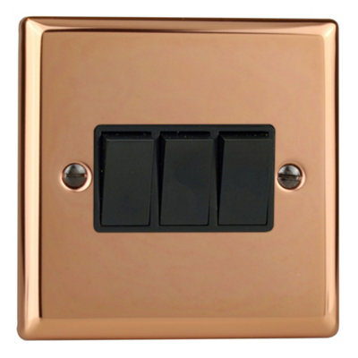 Varilight 3-Gang 2-Way 10A Rocker Switch Polished Copper