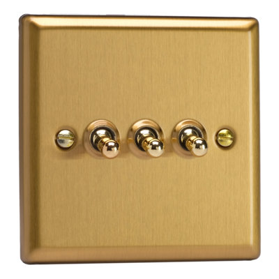 Varilight 3-Gang 2-Way 10A Toggle Switch Brushed Brass