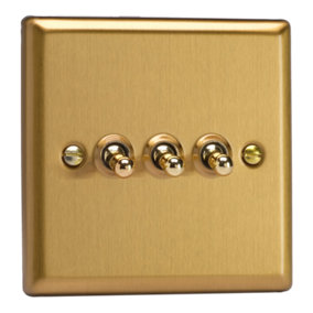 Varilight 3-Gang 2-Way 10A Toggle Switch Brushed Brass