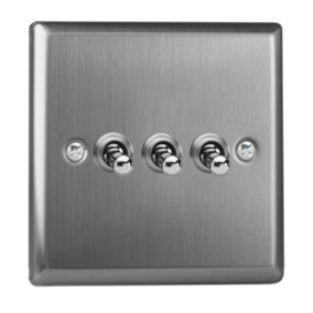 Varilight 3-Gang 2-Way 10A Toggle Switch Brushed Steel