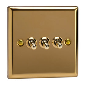 Varilight 3-Gang 2-Way 10A Toggle Switch Polished Brass