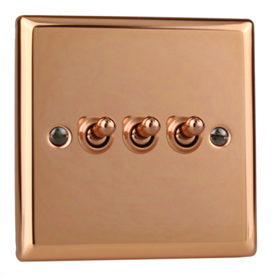 Varilight 3-Gang 2-Way 10A Toggle Switch Polished Copper