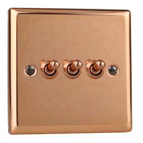 Varilight 3-Gang 2-Way 10A Toggle Switch Polished Copper