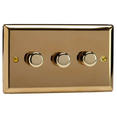 Varilight 3-Gang 2-Way 3x120W V-Pro LED Dimmer Polished Brass