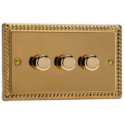 Varilight 3-Gang 2-Way 3x120W V-Pro LED Dimmer Rope-Edge Brass | DIY at B&Q