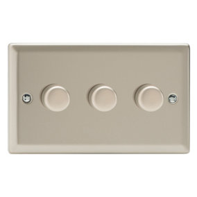 Varilight 3-Gang 2-Way V-Pro Push On/Off Rotary LED Dimmer 3 x 0-120W (Twin Plate) Satin
