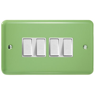 Varilight 4-Gang 10A 1- or 2-Way Rocker Switch (Twin Plate) Beryl Green