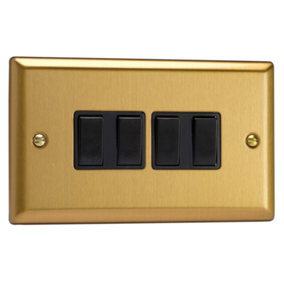 Varilight 4-Gang 10A 1- or 2-Way Rocker Switch (Twin Plate) Brushed Brass