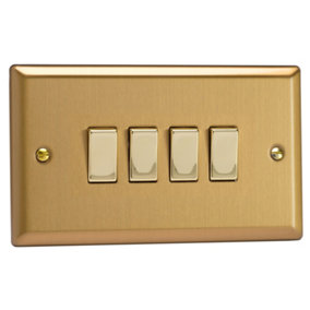 Varilight 4-Gang 10A 1- or 2-Way Rocker Switch (Twin Plate) Brushed Brass