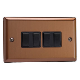Varilight 4-Gang 10A 1- or 2-Way Rocker Switch (Twin Plate) Brushed Bronze