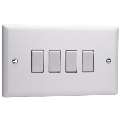 Varilight 4-Gang 10A 1- or 2-Way Rocker Switch (Twin Plate) Chalk White