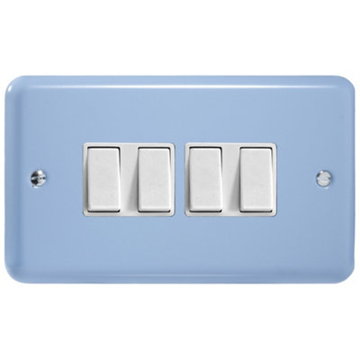 Varilight 4-Gang 10A 1- or 2-Way Rocker Switch (Twin Plate) Duck Egg Blue