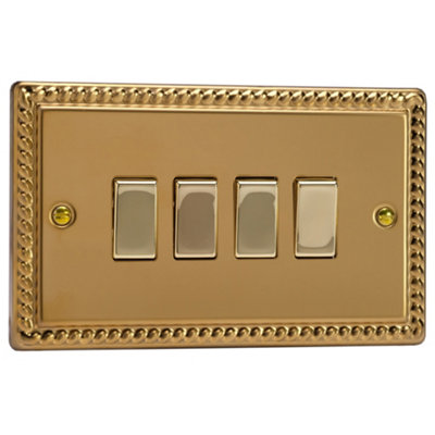 Varilight 4-Gang 10A 1- or 2-Way Rocker Switch (Twin Plate) Georgian Brass