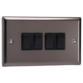 Varilight 4-Gang 10A 1- or 2-Way Rocker Switch (Twin Plate) Pewter