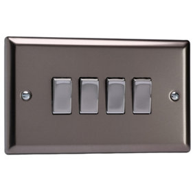 Varilight 4-Gang 10A 1- or 2-Way Rocker Switch (Twin Plate) Pewter