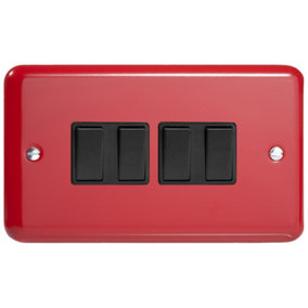 Varilight 4-Gang 10A 1- or 2-Way Rocker Switch (Twin Plate) Pillar Box Red