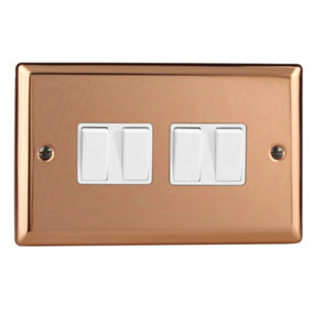 Varilight 4-Gang 10A 1- or 2-Way Rocker Switch (Twin Plate) Polished Copper