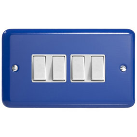 Varilight 4-Gang 10A 1- or 2-Way Rocker Switch (Twin Plate) Reflex Blue