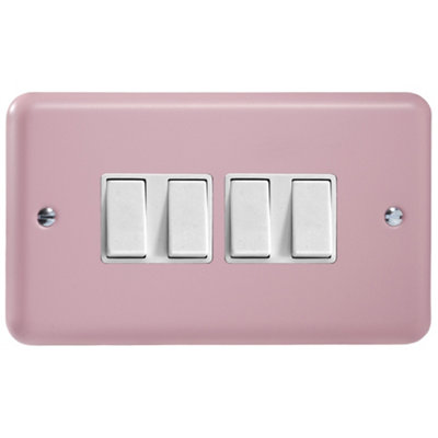 Varilight 4-Gang 10A 1- or 2-Way Rocker Switch (Twin Plate) Rose Pink