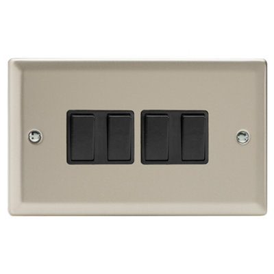 Varilight 4-Gang 10A 1- or 2-Way Rocker Switch (Twin Plate) Satin