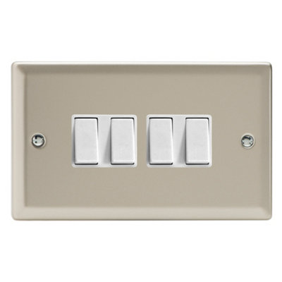 Varilight 4-Gang 10A 1- or 2-Way Rocker Switch (Twin Plate) Satin