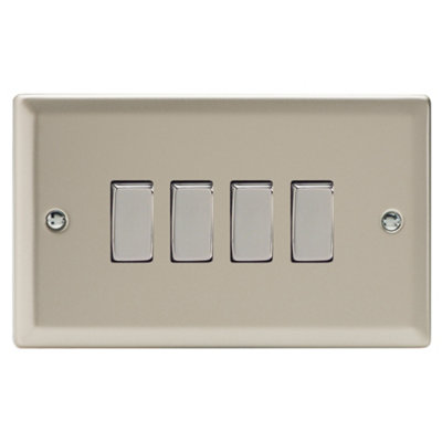 Varilight 4-Gang 10A 1- or 2-Way Rocker Switch (Twin Plate) Satin