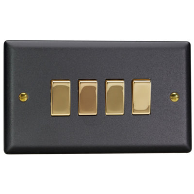 Varilight 4-Gang 10A 1- or 2-Way Rocker Switch (Twin Plate) Vogue Matt Black