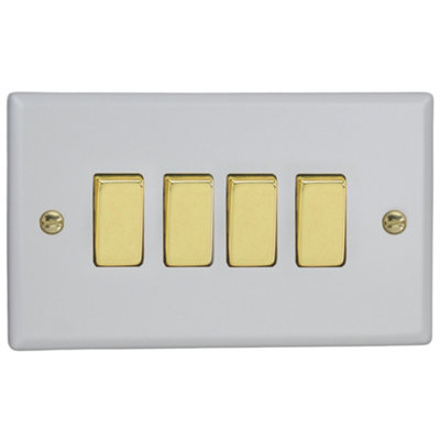 Varilight 4-Gang 10A 1- or 2-Way Rocker Switch (Twin Plate) Vogue Matt White