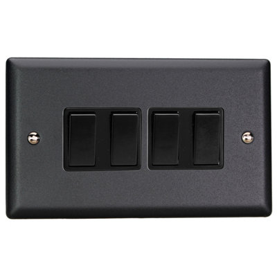 Varilight 4-Gang 10A 2-Way Rocker Switch Matt Black