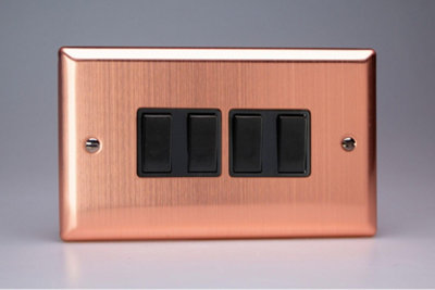 Varilight 4-Gang 10A Rocker Switch with Brushed Copper Finish and Black ...