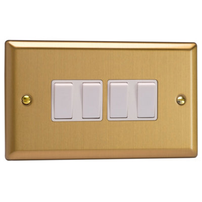 Varilight 4-Gang 2-Way Rocker Light Switch - Classic Brushed Brass With ...
