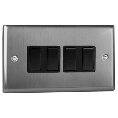 Varilight 4-Gang 2-Way Rocker Light Switch - Classic Brushed Steel With ...