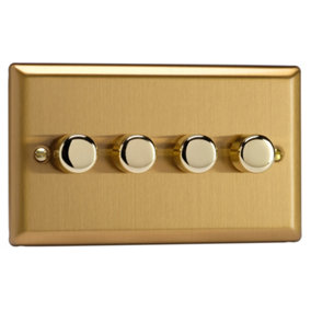 Varilight 4-Gang 2-Way V-Pro Push On/Off Rotary LED Dimmer 4 x 0-120W (Twin Plate) Brushed Brass