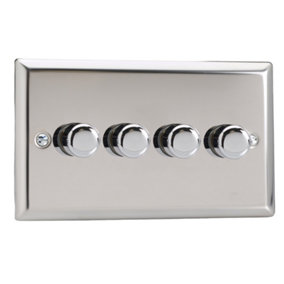 Varilight 4-Gang 2-Way V-Pro Push On/Off Rotary LED Dimmer 4 x 0-120W (Twin Plate) Chrome