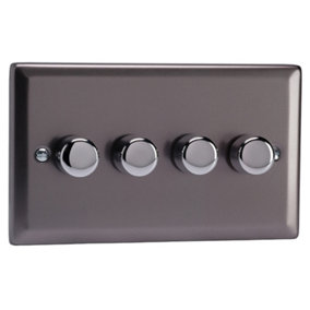 Varilight 4-Gang 2-Way V-Pro Push On/Off Rotary LED Dimmer 4 x 0-120W (Twin Plate) Pewter