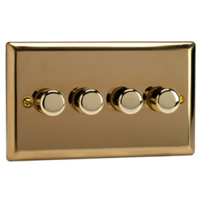 Varilight 4-Gang 2-Way V-Pro Push On/Off Rotary LED Dimmer 4 x 0-120W (Twin Plate) Polished Brass