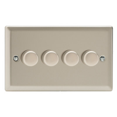 Varilight 4-Gang 2-Way V-Pro Push On/Off Rotary LED Dimmer 4 x 0-120W (Twin Plate) Satin