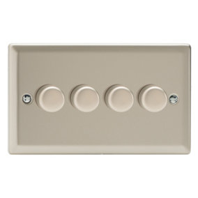 Varilight 4-Gang 2-Way V-Pro Push On/Off Rotary LED Dimmer 4 x 0-120W (Twin Plate) Satin