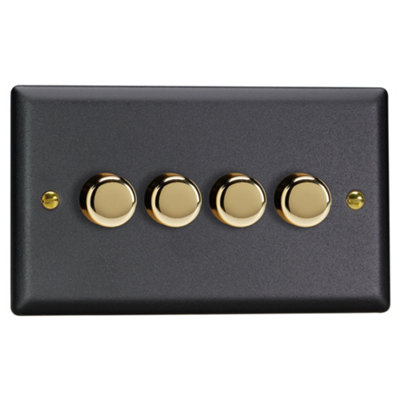 Varilight 4-Gang 2-Way V-Pro Push On/Off Rotary LED Dimmer 4 x 0-120W (Twin Plate) Vogue Matt Black