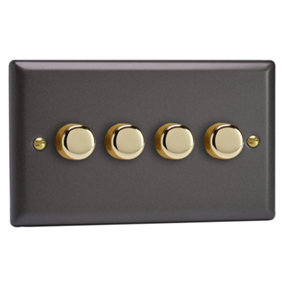 Varilight 4-Gang 2-Way V-Pro Push On/Off Rotary LED Dimmer 4 x 0-120W (Twin Plate) Vogue Slate Grey