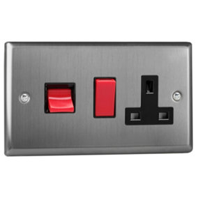 Varilight 45A Cooker Panel with 13A Double Pole Switched Socket Brushed Steel