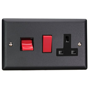 Varilight 45A Cooker Panel with 13A Double Pole Switched Socket Matt Black