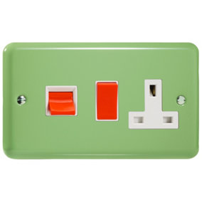 Varilight 45A Cooker Panel with 13A Double Pole Switched Socket Outlet (Red Rocker) Beryl Green