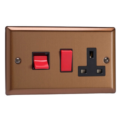 Varilight 45A Cooker Panel with 13A Double Pole Switched Socket Outlet (Red Rocker) Brushed Bronze