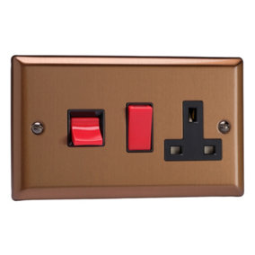 Varilight 45A Cooker Panel with 13A Double Pole Switched Socket Outlet (Red Rocker) Brushed Bronze